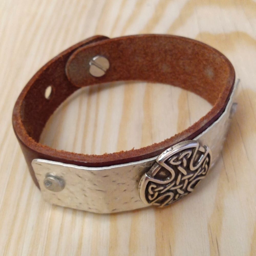 Leather Celtic Cross Bracelet